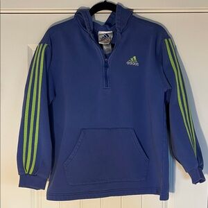 Vintage Adidas 1/2-Zip Pullover Hoodie – Faded Blue with Lime Green Stripes